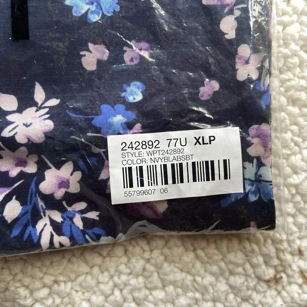 J. Jill Silky-Soft Full-Leg Crops Size XL Petite Navy Purple Floral Flowy Pants